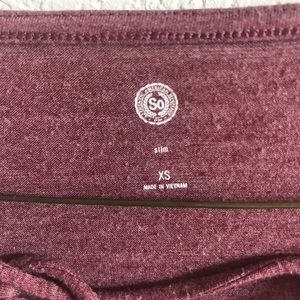 SO XS maroon long sleeve top criss cross chest
